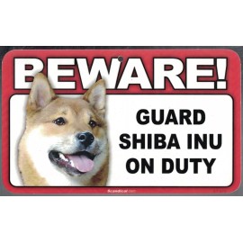 SCANDICAL BEWARE GUARD SHIBA INU DOG ON DUTY 5" X 8" HANGABLE PLASTIC SIGN