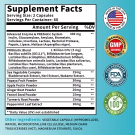 Digestive Enzymes - Prebiotic & Probiotics - Gas, Constipation & Bloating Relief