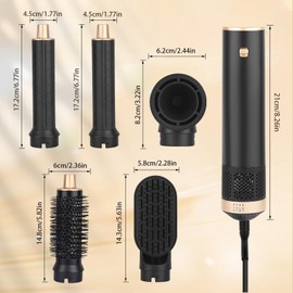 Airstyler Pro 5-in-1 Hairstyler Set, 110.000 U/min Hochleistungsmotor + Negativ-Ionen, 3 Temperaturstufen (50-105°C), Leise Warmluftbürste mit Lockenstab, Föhn & Glättbürste, 88dB, Für alle Haartypen
