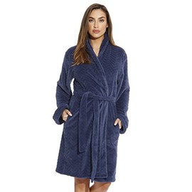 Just Love Kimono Robe Velour Chevron Texture Bath Robes for Women, Navy, Large