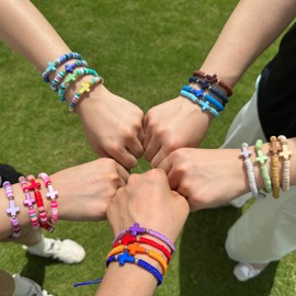 Behrooci Friendship Bracelets Boho Stackable Bracelets for Women Surfer Heishi Clay Bead Bracelets Stretch Preppy Bracelets Colorful Boho Bracelets for Women Cross Bracelet