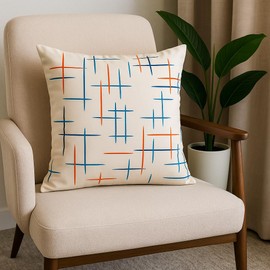 Munne Designs Velvet Throw Pillow Covers, 18x18 & 20x20, Striped Decorative Cushion Cases with Invisible Zipper, Set of 2 Beige+Orange+Blue