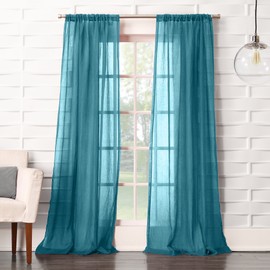 No. 918 44082 Tayla Crushed Texture Semi-Sheer Rod Pocket Curtain Panel, 50" x 95", Marine Teal