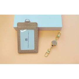 H HARUCO PU-BEIGE Pass Case with Reel for Men, Women, Children, Unisex, Vertical, Reel, Stretchable, Double-Sided, 2 Pieces, 3 Cards, Employee ID, Genuine Leather, PU Leather, Multicolor, black black