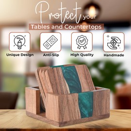 Vinola Coasters Set of 4, Cute Coasters, Rustic Home Decor Accents, New Home Essentials, Wood Coasters for Drinks, Coasters with Holder, Portavasos Para Mesa, Wood Epoxy Resin, 4x4 Inches, Costers