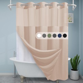 EUTXL Blush Pink No Hook Shower Curtain with Snap in Liner,230GSM Waffle Weave Shower Curtains for Bathroom,71W x 74H