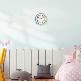 XFM Silent Wall Clock Classroom Telling Time Teaching Clock Kids Colorful Small Wall Clock Battery Operated 10 Inch