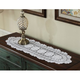 gracebuy White 12x35 Inch Rectangle HANDMADE Cotton Crochet Lace Table Runner Doilies