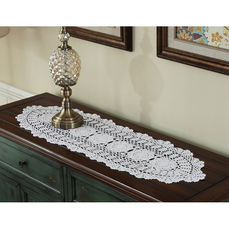 gracebuy White 12x35 Inch Rectangle HANDMADE Cotton Crochet Lace Table