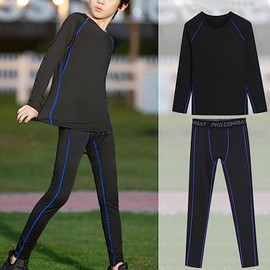 HSTiSan - Conjunto de compresión para niñas y niños, con capa base, leggings deportivos y pantalones deportivos para niños, 2 piezas, Negro-Azul, 11-12 Años