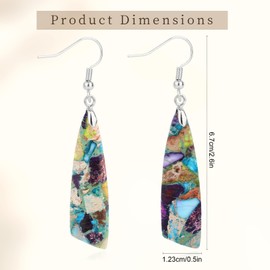 Jasper Stone Earrings for Women, Trendy Fishhook Knife Shape Dangle Drop Earrings Boho Chic Natural Stone Jewelry for Women Fashion Jewelry Bohemian Fish hook Accessories Gift (Purple Silver)