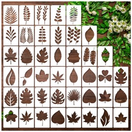 Leaf Stencils for Crafts Small Leaves and and Branches Paint Plant Stencil for Painting On Wood Wall Card Making, Tiny Nature Vine Herb Essential Art Stencils for Adults Kids (42 Leaves)