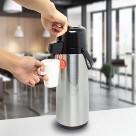 TrueCraftware- 3.0 Liter/ 101 oz Push Button Coffee Airpot Stainless Steel Body Glass Lined - Hot Beverage Coffee Chocolate Juice Tea Drinks Dispenser Ideal for Large Crowds for Any Occasion