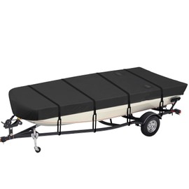 Jon Boat Cover 16ft - 18 ft,900D PU Waterproof Heavy Duty Jon Boat Waterproof Trailerable Jon Boat Covers with Windproof Straps, Jon Boat Beam Width up to 79 inch, Black