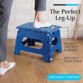 Handy Laundry Folding Lightweight Step Stool is Sturdy Enough to Support Adults and Safe Enough for Kids. Opens Easy with One Flip. Great for Kitchen, Bathroom or Bedroom. (Blue)