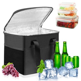 HOTUT Cooler Bag, 8L Insulated Lunch Bag, Picnic Bag, Reusable Leakproof Lunch Tote Bag with Side & Front Pockets, Insulated Picnic Lunch Bag, Dual Compartment Thermal Bag for Lunch/Work/School/Beach