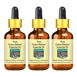 Devprayag Pure Gurjun Balsam Essential Oil (Dipterocarpus turbinatus) with Glass Dropper Natural Therapeutic Grade Steam Distilled (Pack of Three) 100ml X 3 (10 oz)