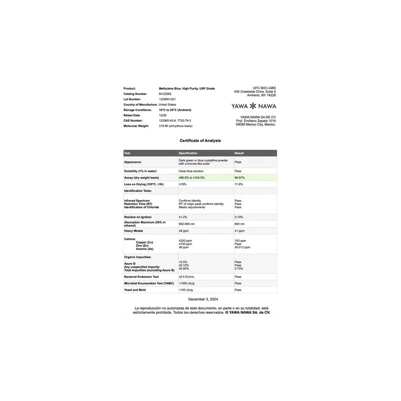 Azul De Metileno Grado Farmacéutico +c Al 1% Usp 99.7%