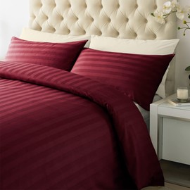 ED Luxury 250 Thread Count 100% Cotton Sateen Stripe Duvet Bed Cover with Housewife Pillowcases | 250 TC Hotel Striped Bedding (Single/Maroon)
