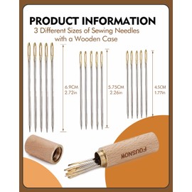 FOUSNOW FOUSNOW 19 Pcs Hand Sewing Needles Kit, Assorted Sewing Needles with Wooden Sewing Needles Cushion, Needle Threaders for Hand Sewing, 3 Sizes Hand Stitching Needles for Sewing Repairing Craft