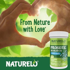 NATURELO NATURELO Probiotic Supplement - 50 Billion CFU - 11 Strains - One Daily - Helps Support Digestive & Immune Health - Delayed Release - No Refrigeration Needed - 60 Vegan Capsules