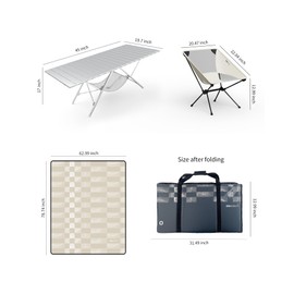 ONEFOREST Camping Table with 2 Camping Chairs and Picnic Blanket, Blanket Tote to Organize Table and Chairs for Outdoor Hiking Picnics BBQ Cooking