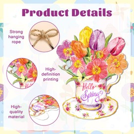 HEYINSHEN Hello Spring Door Decoration Colorful Tulip Flowers Spring Sign for Front Door Spring Door Hanger Decorations Watercolor Welcome Spring Wreath Sign for Home Wall Porch Indoor Outdoor Decor