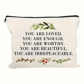 DPWOUM 1pc Makeup Organizer Bag, You Are Loved You Are Enough Case Positive Cosmetic Motivation Quotes for Friend Birthday Women's Day Cosmetic Travel Toiletry