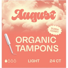 August Light Tampons - 24-Pack 100% Organic Cotton Tampons for Women and Anyone Who Menstruates, Non-Toxic, Fragrance-Free, and Hypoallergenic with Long Applicators