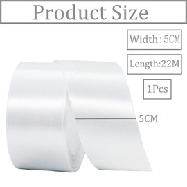 50mm Wide White Ribbon for Gift Wrapping,22M 2Inch Ribbon White Double Sided Satin Ribbon Solid Fabric Large Thick Ribbon Decorative Ribbon for Crafting,Hair Bow,Sewing,Floral,Wedding Car,Presents
