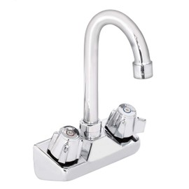 Kitchen Sink No Lead Faucet - DuraSteel 4" Center Wall Mounted Commercial Kitchen Sink Faucet with 3-1/2" Gooseneck Spout - NSF Certified - Dual Knob Handles - Brass Constructed & Chrome Polished