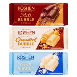 Roshen "Aerated" Assorted Flavors of White, Caramel and Milk chocolate bars, 80 grams each flavor (Variety Pack)