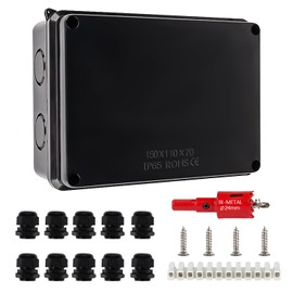 DAMORON Junction Box Waterproof IP65 Surface-Mounted Junction Box for Diameter 12-15 mm, Large ABS Electric Box Cable Connection Outdoor, External Electrical Junction Box, Black (150 x 110 x 70 mm)
