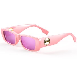 ATTCL Polarised Women's Rectangular Frame Sunglasses Trendy Chunky Sunglasses with UV Protection, Pink + Pink/Mirrored