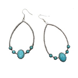 Natural Turquoise Dangle Metal Large Oval Earrings Vintage Statement Teardrop Earrings Bohemian Delicate Hoop Earrings for Women-E