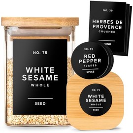 EDELHAUS Minimalist Spice Container Labels Self-Adhesive - 160 Stickers for Spice Jars, Spice Jars & Drawers, Round & Rectangular, Waterproof Spice Organiser Labels for Kitchen Organisation