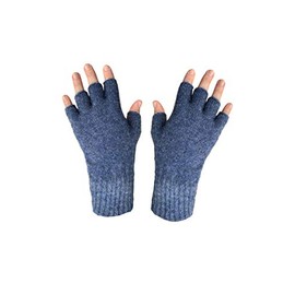 Whitepeak Genuine Merino Wool and Possumdown Fingerless Gloves for Men and Women | UNISEX (Blue, Large)