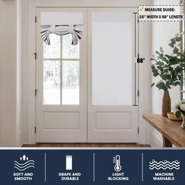 Blackout Curtains for French Doors - Thermal Insulated Tricia Door Window Curtain for Patio Door, Self Stick Tie Up Shade Energy Efficient Double Door Blind, 26 x 68 Inches, 1 Panel, Greyish White