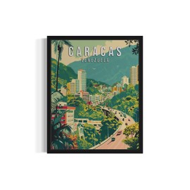 Caracas Venezuela - Póster de pared con diseño de paisaje de América del Sur, decoración retro, póster de viaje, arte clásico, pintura para sala de estar y baño, galería A5 (Caracas Venezuela, 8 x 10