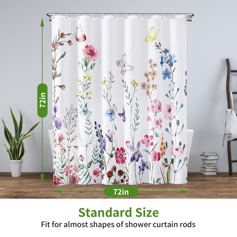 REZAYMRS Floral Shower Curtain with 12 Hooks, 72''x72'' Waterproof Polyester