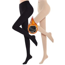 CheChury Fleece Tights Women's Thermal Tights Large Sizes Women's Tights Lined Tights Warm Fleece Pantyhose Thermal Women's Thickened Leggings Women Plush Stockings High Waist, Black and beige
