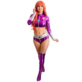C-ZOFEK - Traje de héroe morado para mujer, disfraz de cosplay con medias para Halloween, Navidad, Púrpura, M