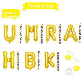 16 Inches UMRAH MUBARAK Letter Balloons Banner - Mylar Foil Alphabet Balloons Decorations for Umrah Celebrations, Islamic Festive Gatherings, and Religious Ramadan Mubarak Eid Party Supplies