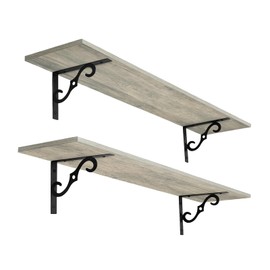 DINZI LVJ Long Wall Shelves, 31.5 Inch Large Floating Shelves Set of 2, Wide Display Shelf Wall Mounted with Brackets, Easy Hanging for Living Room, Toilet, Office, Bedroom, Gray Wash