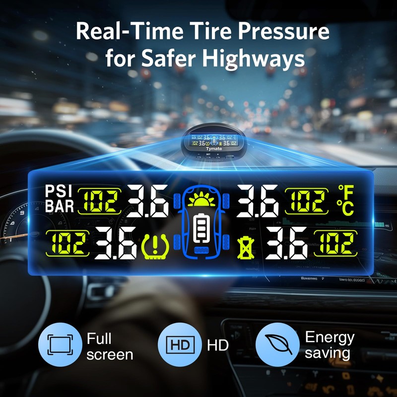 Tymate TM9 Tire Pressure Monitoring System, Compact Wireless Solar TPMS