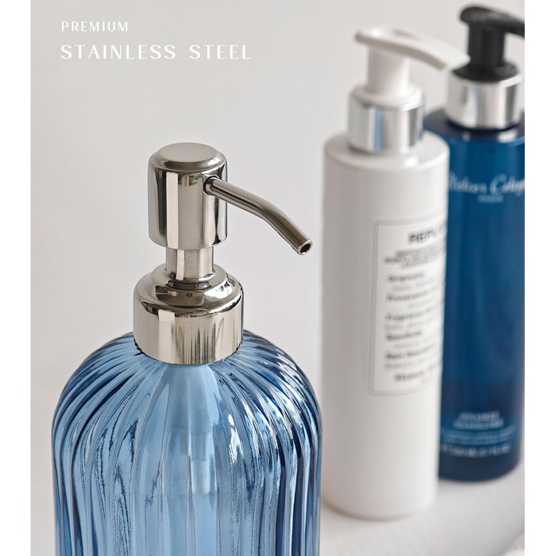 JASAI 18Oz Navy Blue Glass Soap Dispenser for Kitchen &