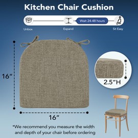 HOMELYSIAN Chair Cushions for Dining Chairs, Non Slip Chair Pads with Ties and Washable Covers, Memory Foam Kitchen Chair Cushions Set of 4, 16"X16"X2.5", Khaki