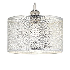 Ornate and Classic Moroccan Style Designed Shiny Plated Silver Metal Ceiling Pendant Lamp Shade 25cm x 15cm | 60w Maximum| Circular Metal Shade by Happy Homewares