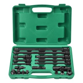 18pz Adaptador Taladro Juego Varillas De Extensión Shawty, Juego De Barras De Extensión De 1/4 3/8 1/2, Acero Cr-v Con Adaptadores y Juntas Universales y Acopladores De Impacto