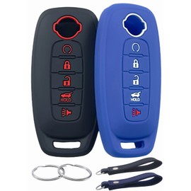 REPROTECTING Silicone Rubber Key Fob Cover Compatible with Nissan Pathfinder Rogue (5 Buttons, Black Blue)